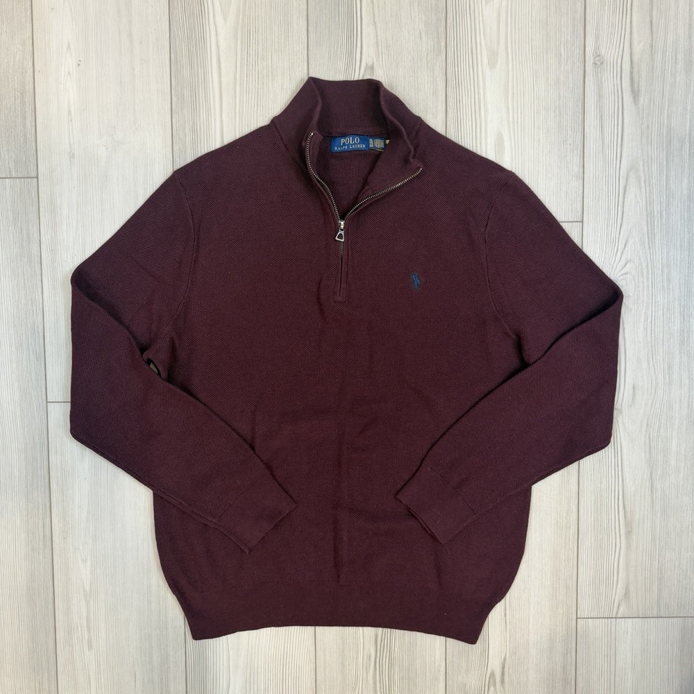 Polo Ralph Lauren Sweater Men XL Burgundy 1/4 Zip Mock Neck Cotton Knit Pullover